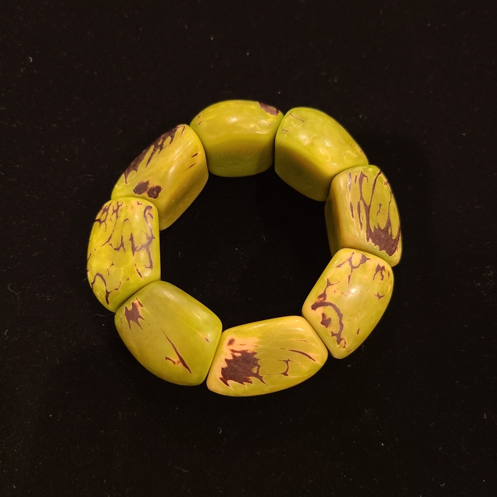 Green and Brown Stone Stretch Bangle Bracelet - Picture 3 of 5